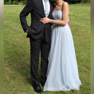 Timeless Pale Blue Tulle Strapless Dress